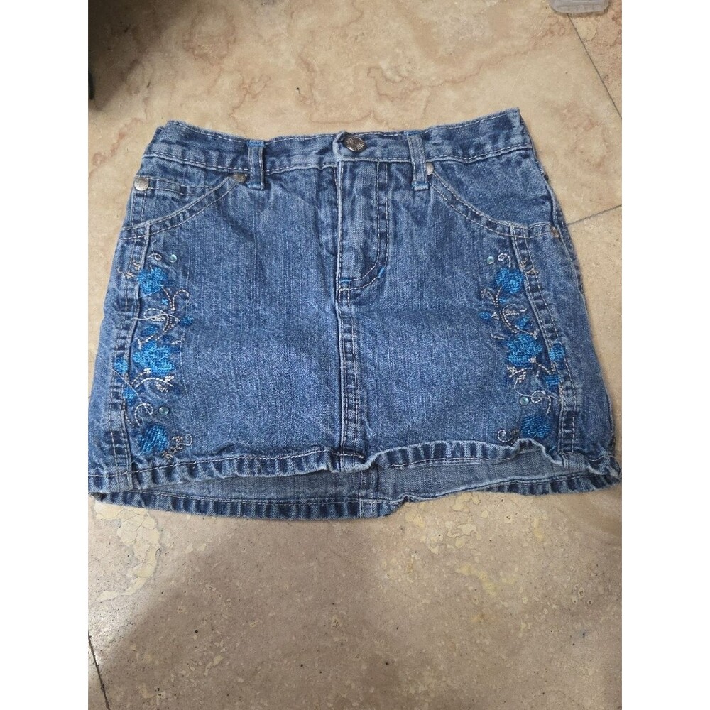 Circo Blue Denim Mini Skirt with Blue Floral Embroidery Size 5/6